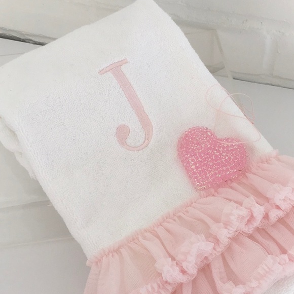 Personalized White Embroidered (J) Hand Towel Bathroom Accessory - Picture 2 of 8